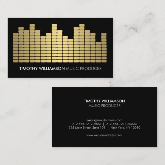 Gold Equalizer Musician, DJ, Band Business Card Visitenkarte (Vorne/Hinten)
