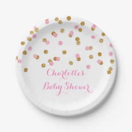 Gold erröten rosa Confetti-Babyparty-Platte Pappteller