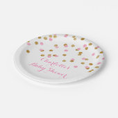 Gold erröten rosa Confetti-Babyparty-Platte Pappteller (Schrägansicht)