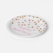 Gold erröten rosa Confetti-Brautparty-Platte Pappteller (Schrägansicht)
