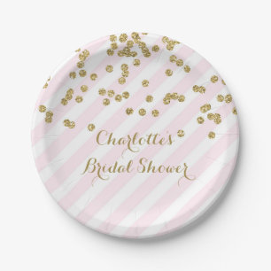 Gold erröten rosa Confetti-Streifen-Brautparty Pappteller