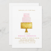 Gold erröten rosa Hochzeits-Kuchen-Brautparty Einladung (Vorne/Hinten)