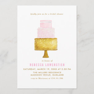 Gold erröten rosa Hochzeits-Kuchen-Brautparty Einladung