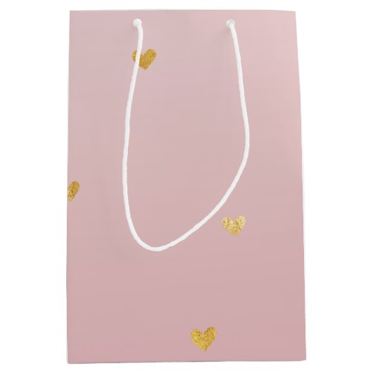 Gold erröten rosa Ombre Herzen Mittlere Geschenktüte (Vorderseite)
