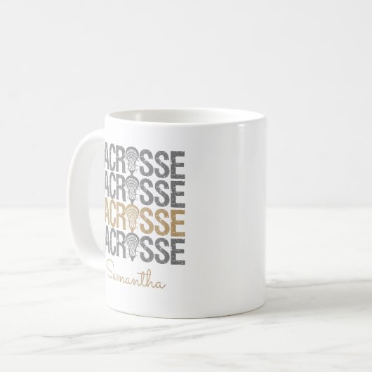 Gold erschüttert Lacrosse Word Kaffeetasse (Vorderseite Links)