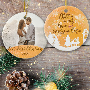 Gold Erstes Weihnachten Zusammen Warm Zitat Foto Keramik Ornament