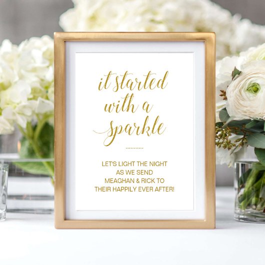 Gold es begann mit einem Sparkle Wedding Sparkler Poster