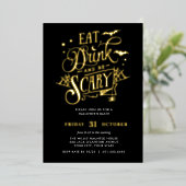 GOLD Essen Drink und Beängstigend Halloween Bash P Folieneinladung (Stehend vorne)