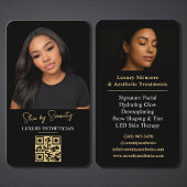 Gold Esthetician QR Code Luxury Black Beauty Visitenkarte