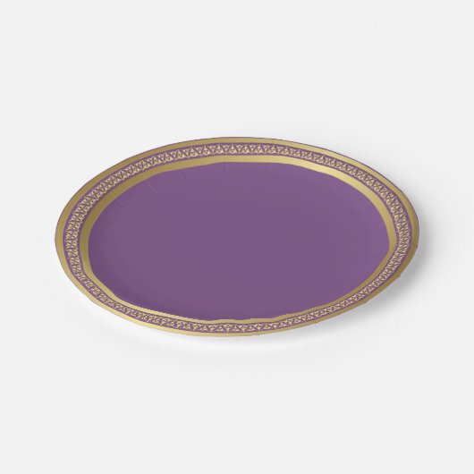 Gold Eternband Paper Teller-Lila 7" Pappteller (Schrägansicht)