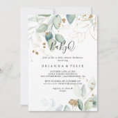 Gold Eucalyptus BabyQ Baby Shower Barbecue Einladung (Vorderseite)