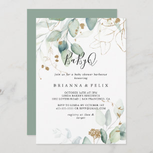 Gold Eucalyptus BabyQ Baby Shower Barbecue Einladung