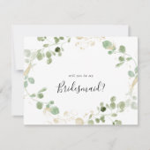 Gold Eucalyptus Bridesmaid Vorschlag Note Card Mitteilungskarte (Vorderseite)