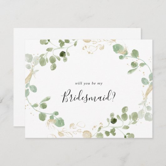 Gold Eucalyptus Bridesmaid Vorschlag Note Card Mitteilungskarte (Vorne/Hinten)