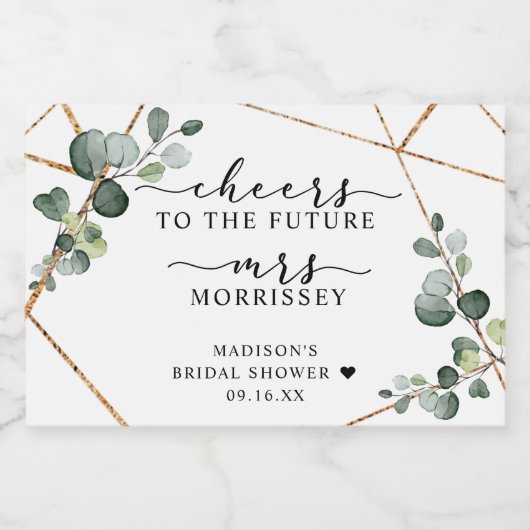 Gold Eucalyptus Cheers Brautparty Gefallen Schaumweinetikett (Einzelnes Label)