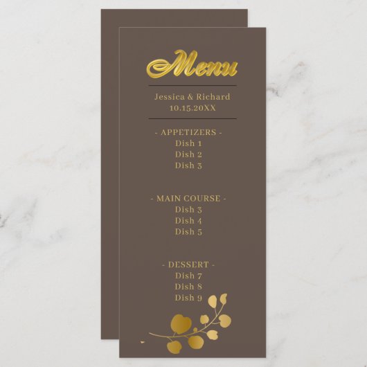 Gold Eucalyptus Dinner Menu Card (Vorne/Hinten)