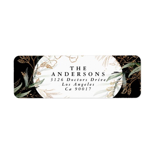 Gold Eucalyptus Elegante Black Onyx Rücksendeadres (Vorne)