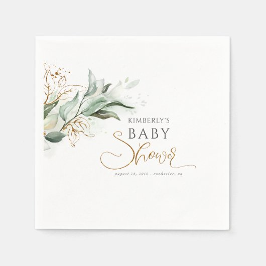 Gold Eucalyptus Greenery Baby Shower Serviette (Vorderseite)