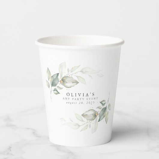 Gold Eucalyptus Greenery Boho Dreamy Watercolor Pappbecher (Rückseite)