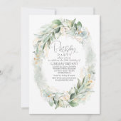 Gold Eucalyptus Greenery Wreath Boho Birthday Einladung (Vorderseite)