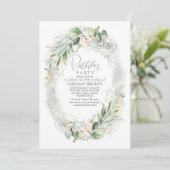 Gold Eucalyptus Greenery Wreath Boho Birthday Einladung (Stehend Vorderseite)