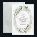 Gold Eucalyptus Greenery Wreath Boho Birthday Einladung<br><div class="desc">Elegante goldene Blätter Grün Geburtstagsparty Einladung</div>