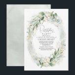 Gold Eucalyptus Greenery Wreath Boho Birthday Einladung<br><div class="desc">Elegante goldene Blätter Grün Geburtstagsparty Einladung</div>