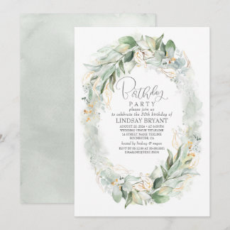 Gold Eucalyptus Greenery Wreath Boho Birthday Einladung