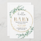 Gold Eucalyptus Hello Baby Einladung (Vorne/Hinten)