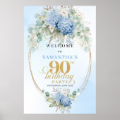 Gold Eucalyptus Hydrangeas 90th birthday welcome Poster (Vorne)
