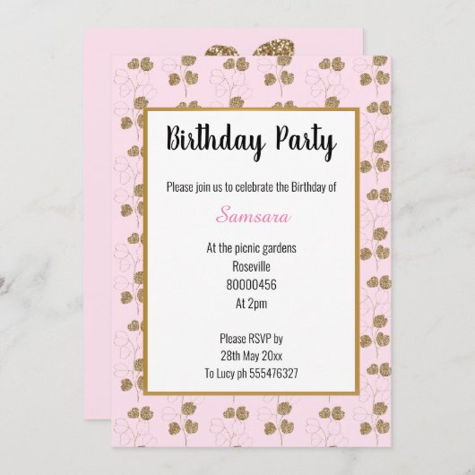 GOLD EUCALYPTUS PINK CLASSIC EINLADUNG (Vorne/Hinten)