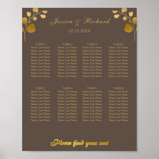 Gold Eukalyptus 8 Tables Seekartenzeichen Poster (Vorne)