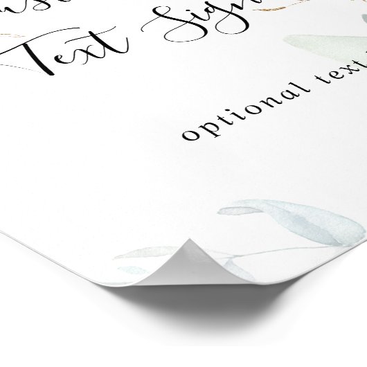 Gold Eukalyptus Calligraphy Custom Text Sign Poster (Ecke)