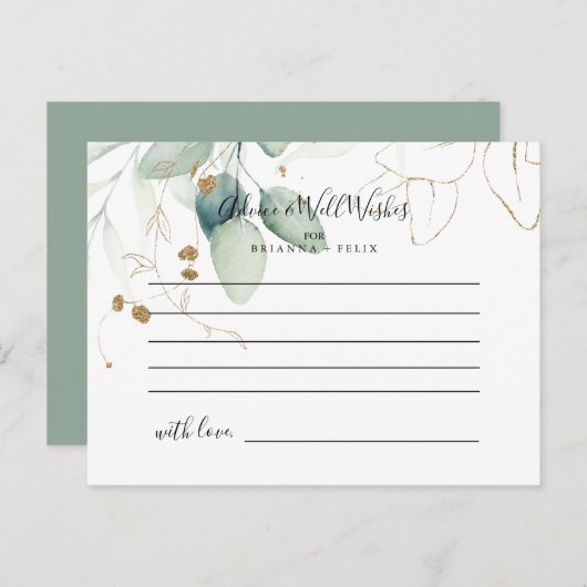 Gold Eukalyptus Calligraphy Wedding Advice Card Postkarte (Vorne/Hinten)