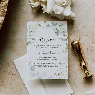 Gold Eukalyptus Calligraphy Wedding Reception Begleitkarte