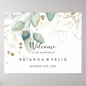 Gold Eukalyptus Calligraphy Wedding Welcome Sign Poster (Vorne)