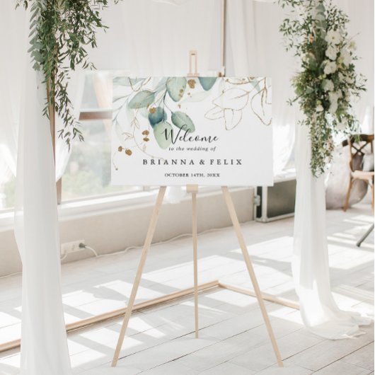 Gold Eukalyptus Calligraphy Wedding Welcome Sign Poster