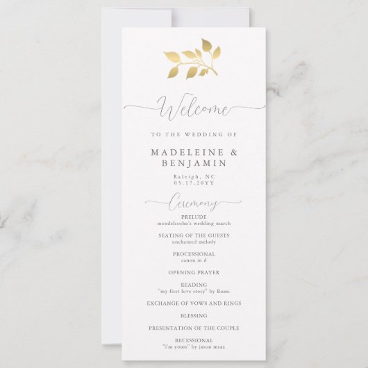 Gold Eukalyptus Elegantes offizielles Hochzeitspro (Vorderseite)