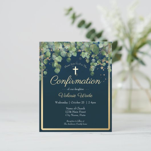 Gold Eukalyptus Floral First Confirmation Budget (Stehend Vorderseite)