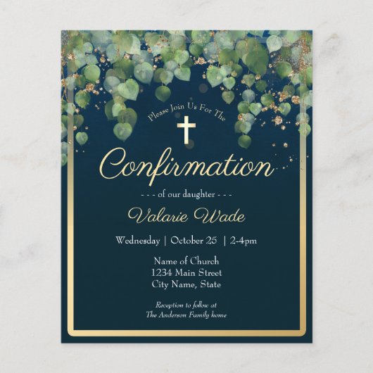 Gold Eukalyptus Floral First Confirmation Budget (Vorderseite)