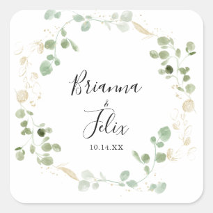 Gold Eukalyptus Foliage Wedding Umschlag Aufkleber