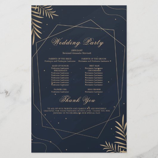Gold Eukalyptus Geometric Wedding Program Card (Rückseite)