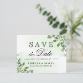 Gold Eukalyptus Greenerity Wedding Save the Date Postkarte (Stehend Vorderseite)