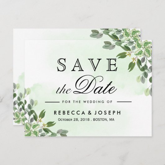 Gold Eukalyptus Greenerity Wedding Save the Date Postkarte (Vorne/Hinten)