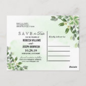 Gold Eukalyptus Greenerity Wedding Save the Date Postkarte (Rückseite)