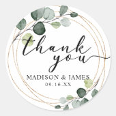 Gold Eukalyptus Greenerity Wedding Vielen Dank Runder Aufkleber (Vorderseite)