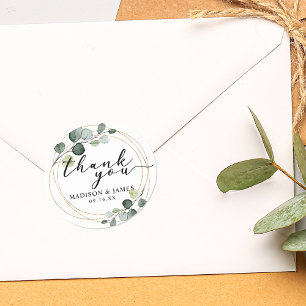 Gold Eukalyptus Grün Hochzeit Danke Runder Aufkleber