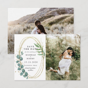 Gold Eukalyptus Grün Zwei Fotos Save The Date Einladung