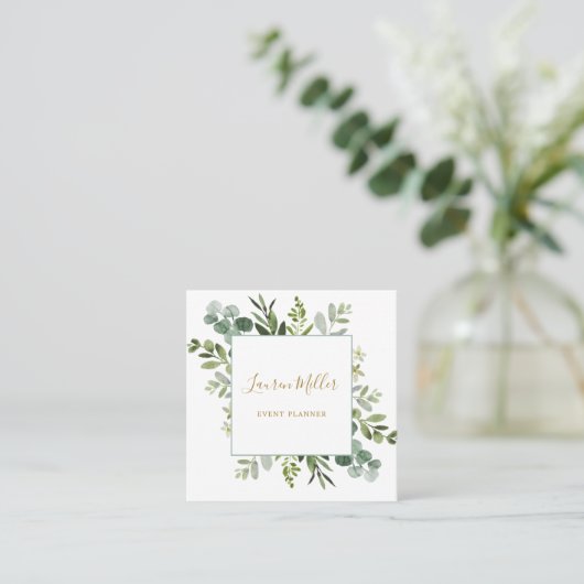 Gold| Eukalyptus-Grünfolien Quadratische Visitenkarte (Stehend Vorderseite)