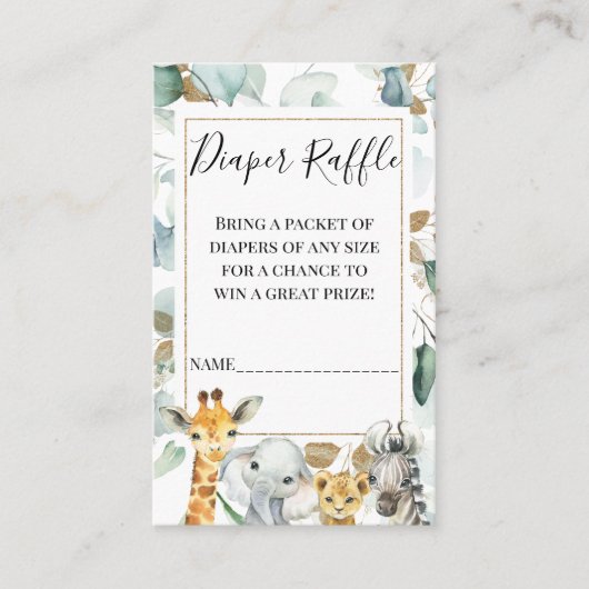 Gold Eukalyptus Safari Windelwulst Beilage Visitenkarte (Vorderseite)